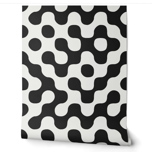 Zwart-wit mid-century modern dots behang (Afrollen)