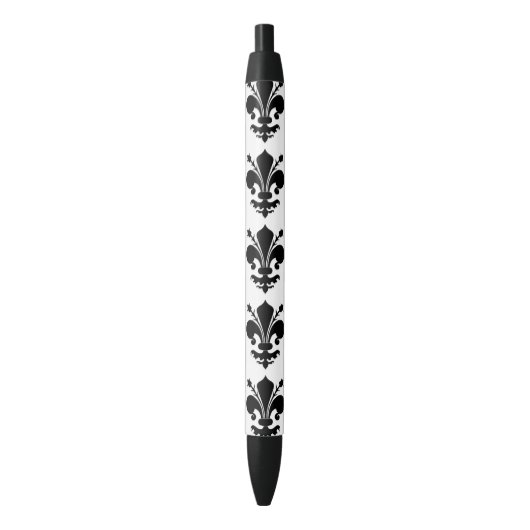 Zwart-wit middeleeuws Fleur de lis patroon Zwarte Inkt Pen (Voorkant Verticaal)