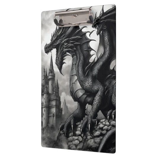 Zwart-wit middeleeuws gotisch draak klembord (Links)