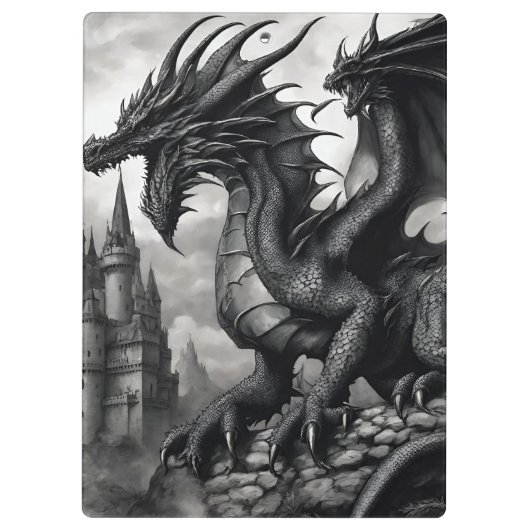 Zwart-wit middeleeuws gotisch draak klembord (Achterkant)