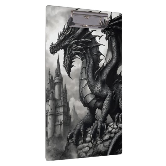 Zwart-wit middeleeuws gotisch draak klembord (Rechts)