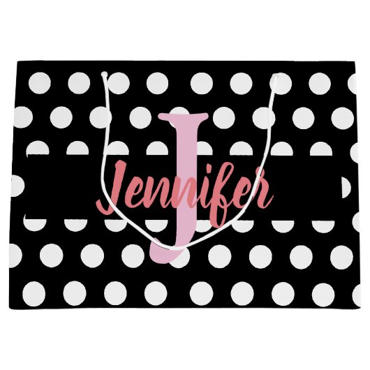 Zwart-wit middelgrote podium podium dot Aangepaste Groot Cadeauzakje (Voorkant)