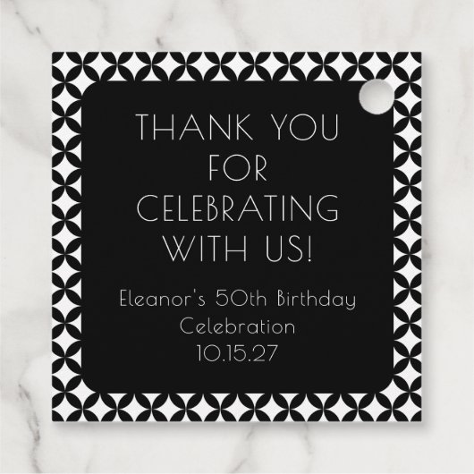 Zwart Wit Midden Eeuw 50e Verjaardag Dank u Bedankjes Labels (Achterkant)