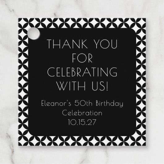 Zwart Wit Midden Eeuw 50e Verjaardag Dank u Bedankjes Labels (Voorkant)