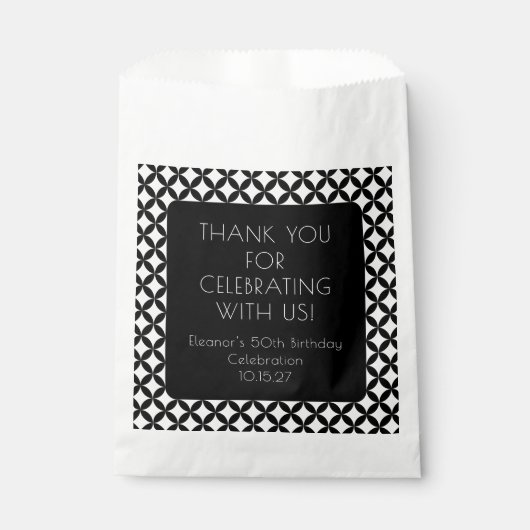 Zwart Wit Midden Eeuw 50e Verjaardag Dank u Bedankzakje (Voorkant)