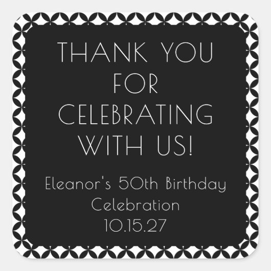 Zwart Wit Midden Eeuw 50e Verjaardag Dank u Vierkante Sticker (Voorkant)