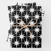 Zwart & Wit Mideeuw Moderne Retro Starbursts Inpakpapier Vel (In situ)