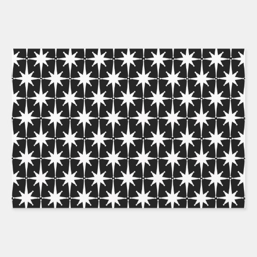 Zwart & Wit Mideeuw Moderne Retro Starbursts Inpakpapier Vel (Voorkant)