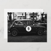 Zwart-wit mini Cooper auto nummer 9 briefkaart (Voorkant / Achterkant)