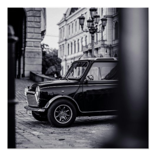 Zwart-wit Mini Cooper Classic autoposter Perfect Poster (Voorkant)