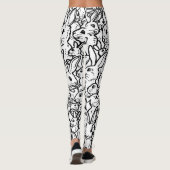 Zwart-wit miniatuurkonijn Bunny Line Tekeningen Leggings (Achterkant)