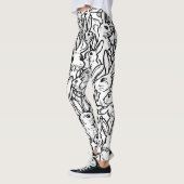 Zwart-wit miniatuurkonijn Bunny Line Tekeningen Leggings (Links)