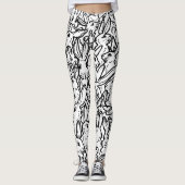 Zwart-wit miniatuurkonijn Bunny Line Tekeningen Leggings (Voorkant)