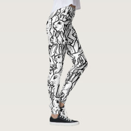 Zwart-wit miniatuurkonijn Bunny Line Tekeningen Leggings