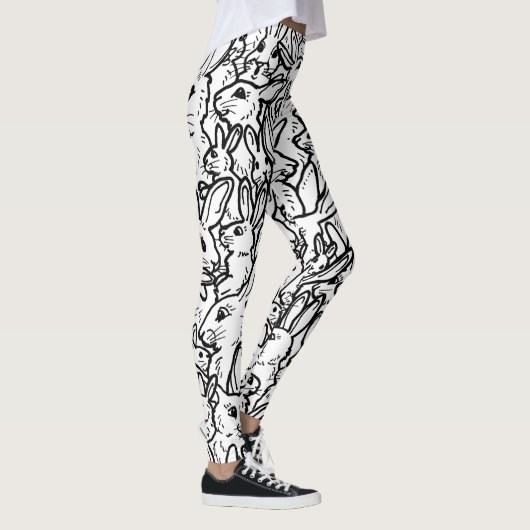 Zwart-wit miniatuurkonijn Bunny Line Tekeningen Leggings (Rechts)