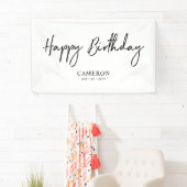 Zwart & Wit Minimaal Aangepaste Verjaardagsbanner Spandoek (Insitu)