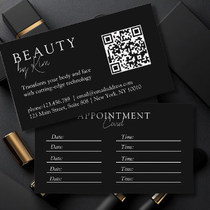 Zwart-wit, Minimaal, Elegant, Salon, QR-code Afsprakenkaartje