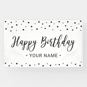Zwart & Wit Minimaal Gelukkige Verjaardag Party Ba Spandoek