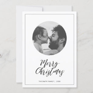 Zwart & Wit Minimaal Kerstmis Foto Feestdagenkaart