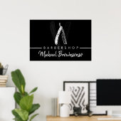 Zwart Wit Minimaal Logo Merken Scheermes Kapsalon Poster (Thuiskantoor)
