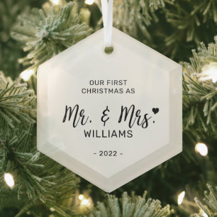 Zwart & Wit Minimaal Mijn Eerste Kerstmis Glas Ornament