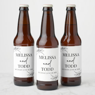 Zwart Wit Minimaal Minimalistisch Tak Blad Bruilof Bier Etiket
