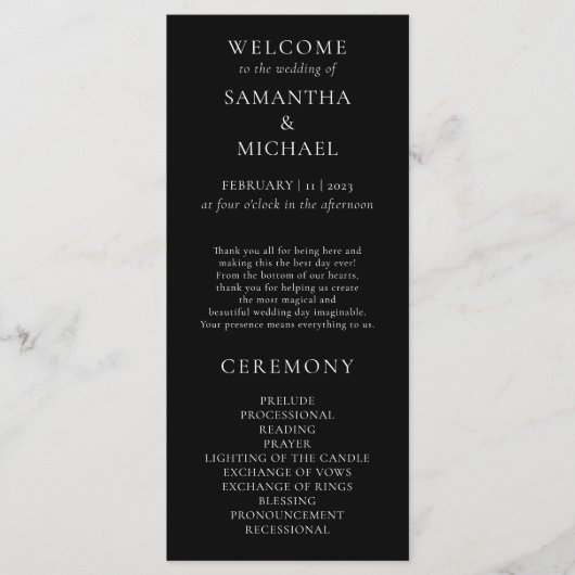 Zwart-wit minimaal modern programma bruiloft (Voorkant)