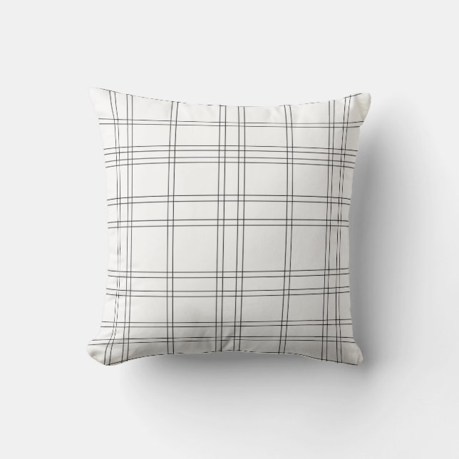 Zwart & Wit Minimaal Modern Ruitpatroon Schoon Des Kussen (Voorkant)