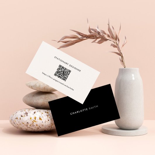 Zwart & Wit Minimaal Professionele QR Code Visitekaartje