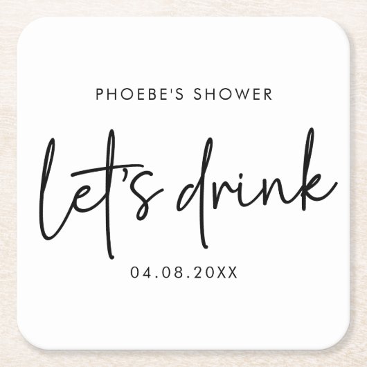 Zwart & Wit Minimaal Script Bruidsdouche Coaster Kartonnen Onderzetters (Voorkant)