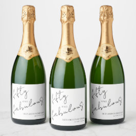 Zwart Wit Minimaal Vijftig en Fabulous Verjaardag Sparkling Wijnetiket