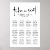 Zwart-wit Minimaal Vrijgezellenfeest Zitplaatdiagr Poster (Voorkant)