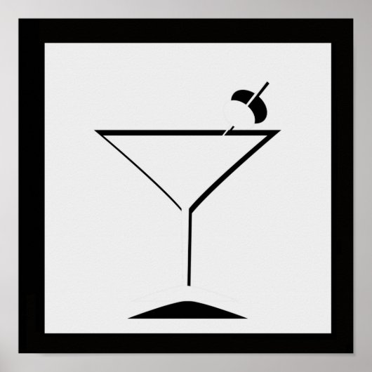 Zwart-wit Minimal Martini Art Print (Voorkant)
