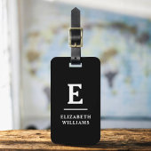 Zwart Wit Minimal Modern Monogram Bagagelabel