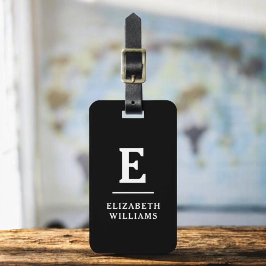 Zwart Wit Minimal Modern Monogram Bagagelabel
