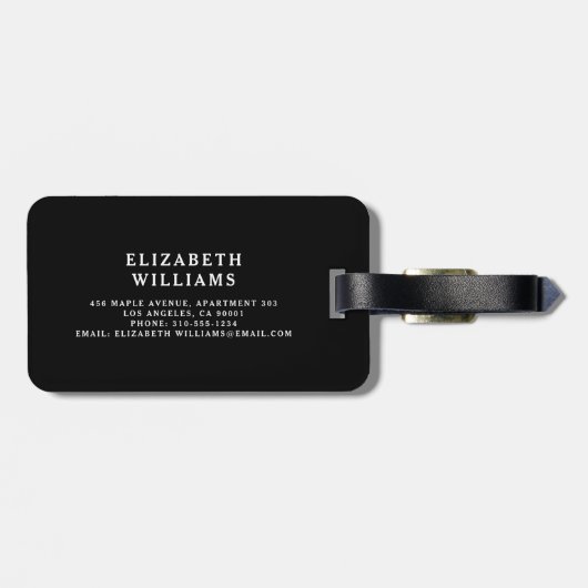 Zwart Wit Minimal Modern Monogram Bagagelabel (Achterkant horizontaal)