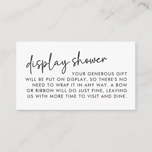 Zwart-wit Minimal Script Bruids Weergave Douche Informatiekaartje (Voorkant)