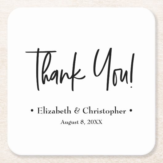 Zwart Wit Minimal Wedding Dank u wel Kartonnen Onderzetters (Voorkant)