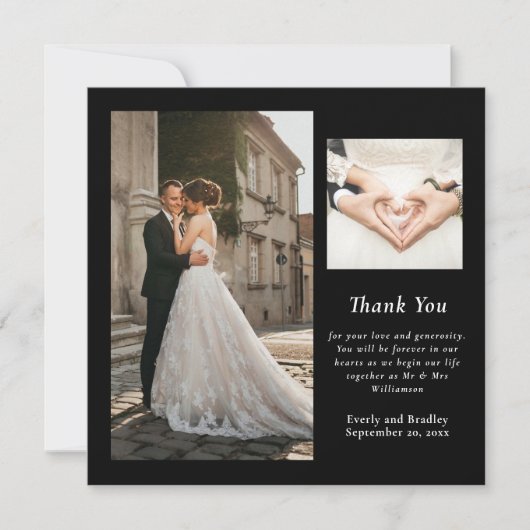 Zwart wit minimale foto bruiloft dank u kaart (Voorkant)