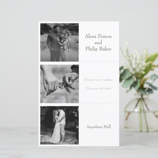 Zwart & Wit Minimale foto bruiloft menu (Staand voorkant)