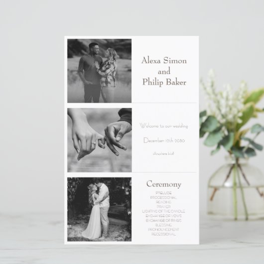 Zwart & Wit Minimale Foto bruiloft programma (Staand voorkant)