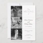 Zwart & Wit Minimale Fotocollage Bruiloft Kaart (Voorkant)