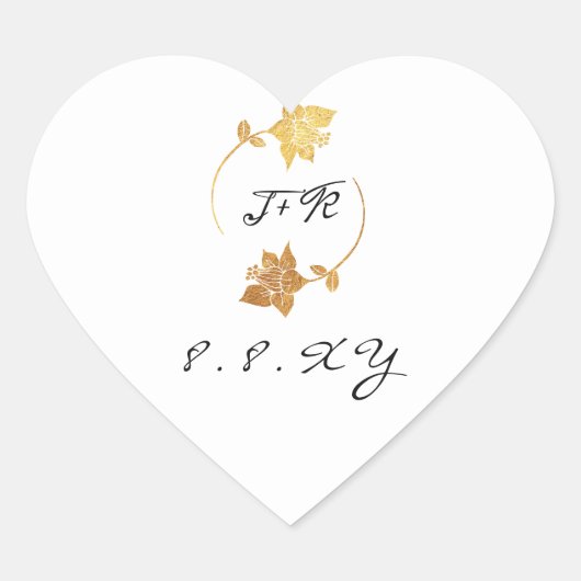 Zwart wit minimale gouden krans opslaan van de dat hart sticker (Voorkant)