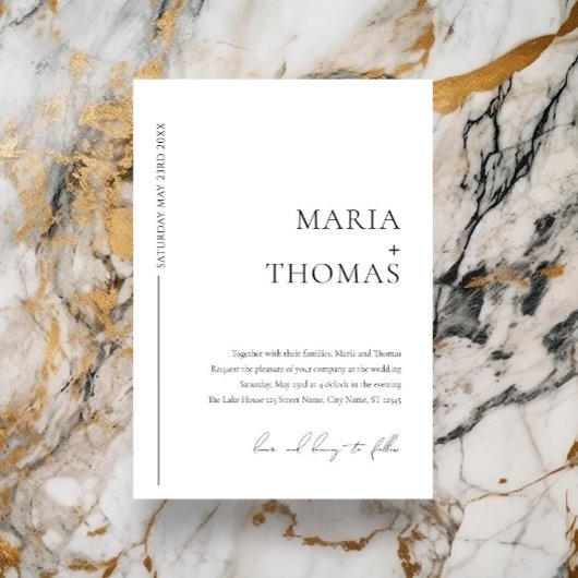 Zwart-wit minimale huwelijksuitnodiging kaart