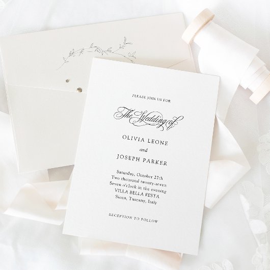 Zwart-Wit | Minimale Italiaanse Elegantie bruiloft Kaart