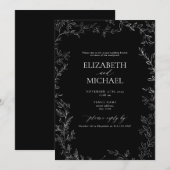 Zwart & Wit Minimale Leaf Post Bruiloft Brunch Kaart (Voorkant / Achterkant)