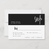 Zwart-wit minimale script maaltijd keuze bruiloft RSVP kaartje (Voorkant)