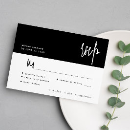 Zwart-wit minimale script maaltijd keuze bruiloft RSVP kaartje