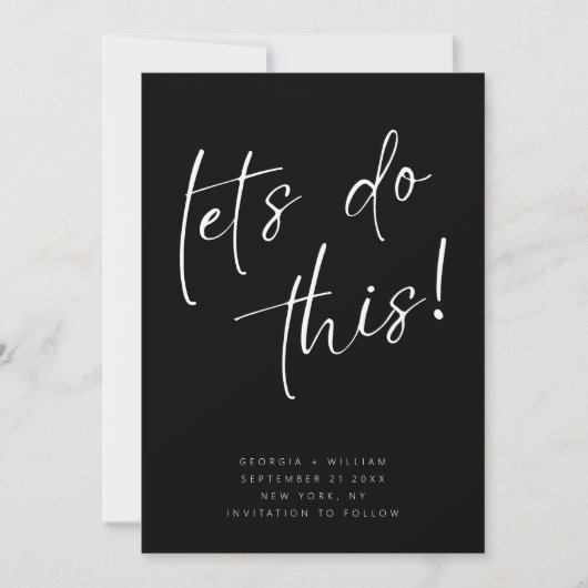 Zwart-wit minimale scripttypografie save the date (Voorkant)