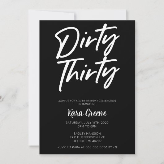 Zwart-wit minimale vuile 30e verjaardag kaart (Voorkant)